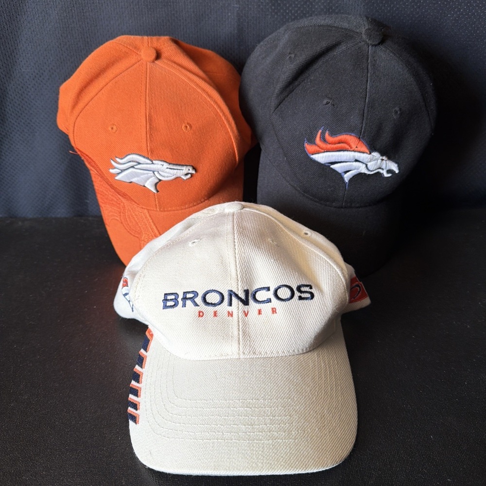 Denver Broncos Lot Of‎ Three Vintage Ball Caps.
